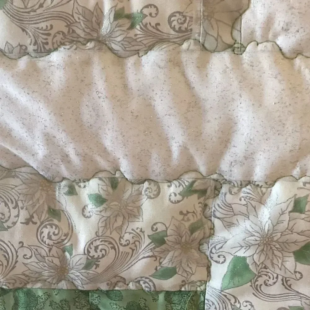 NWT. Hand Crafted Green, White and Silver Quilt